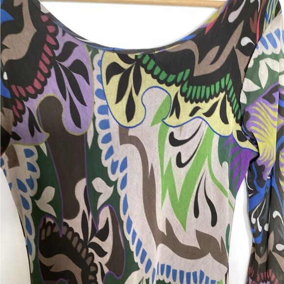 Viviana Gabeiras Long Sleeve Mesh Print Multicolor Silver Crinkle Maxi Dress XL - Picture 7 of 11